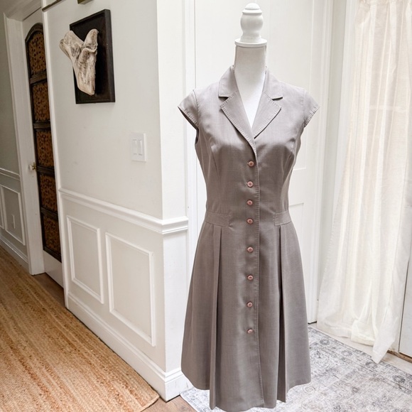 Calvin Klein Womens Gray Taupe A Line Midi Dress Collared Cap Sleeve Size 6 - Picture 2 of 10